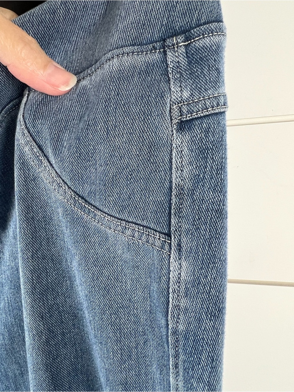 Halara Flex High Waisted Pocket Denim Casual Leggings Blue Large 7/8 - Picture 6 of 15